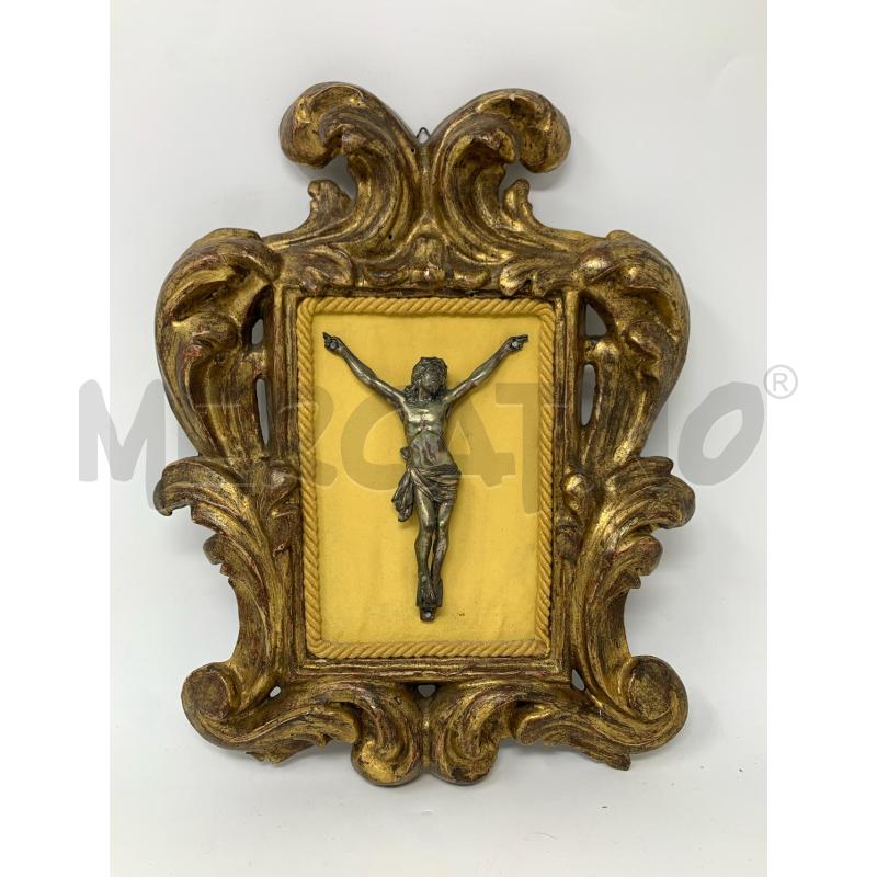 QUADRETTO CROCIFISSO METALLO CORNICE LEGNO DORATO RICCIOLI | Mercatino dell'Usato Roma re di roma 1