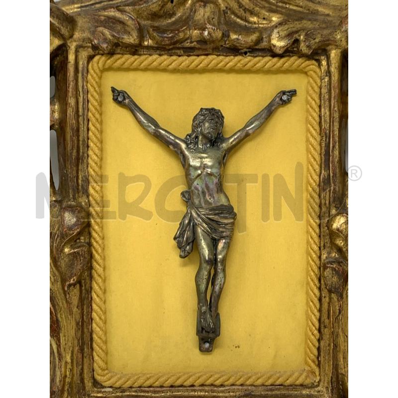 QUADRETTO CROCIFISSO METALLO CORNICE LEGNO DORATO RICCIOLI | Mercatino dell'Usato Roma re di roma 2