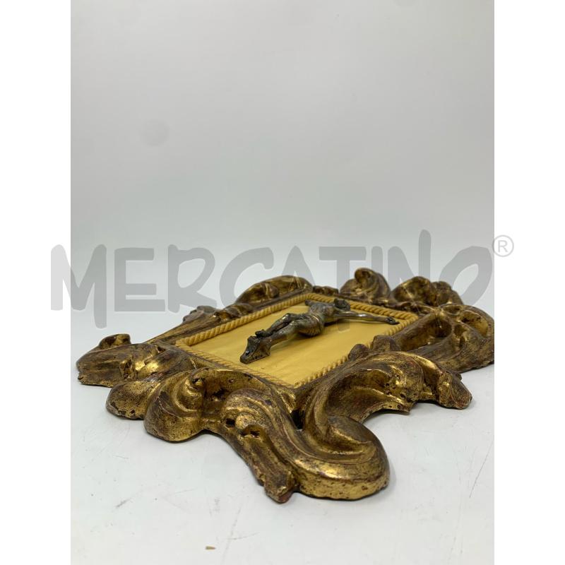 QUADRETTO CROCIFISSO METALLO CORNICE LEGNO DORATO RICCIOLI | Mercatino dell'Usato Roma re di roma 3
