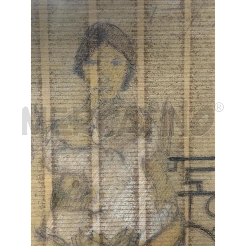 QUADRETTO MATITA SU CARTA DONNA BAMBINO RIGHIERA BALCONE  | Mercatino dell'Usato Roma re di roma 3