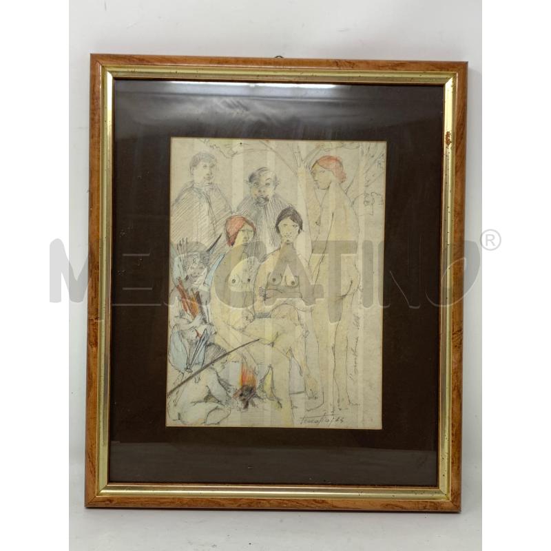 QUADRETTO MATITA SU CARTA  DONNE NUDE CAPELLI ROSSI '64 | Mercatino dell'Usato Roma re di roma 1