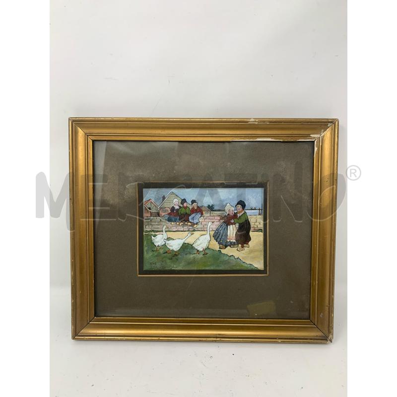 QUADRETTO OLIO CARTONE BIMBI OLANDESI OCHE CORNICE LEGNO DOERATA | Mercatino dell'Usato Roma re di roma 1