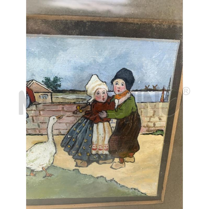 QUADRETTO OLIO CARTONE BIMBI OLANDESI OCHE CORNICE LEGNO DOERATA | Mercatino dell'Usato Roma re di roma 2
