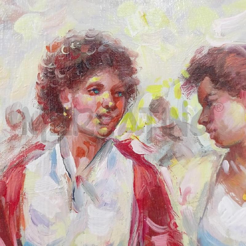 QUADRETTO OLIO TAVOLA DONNE CESTO SCIALLE ROSSO | Mercatino dell'Usato Roma re di roma 3