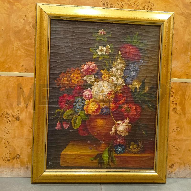 QUADRETTO OLIO TELA VASO FIORI CORN DORAT | Mercatino dell'Usato Roma re di roma 1