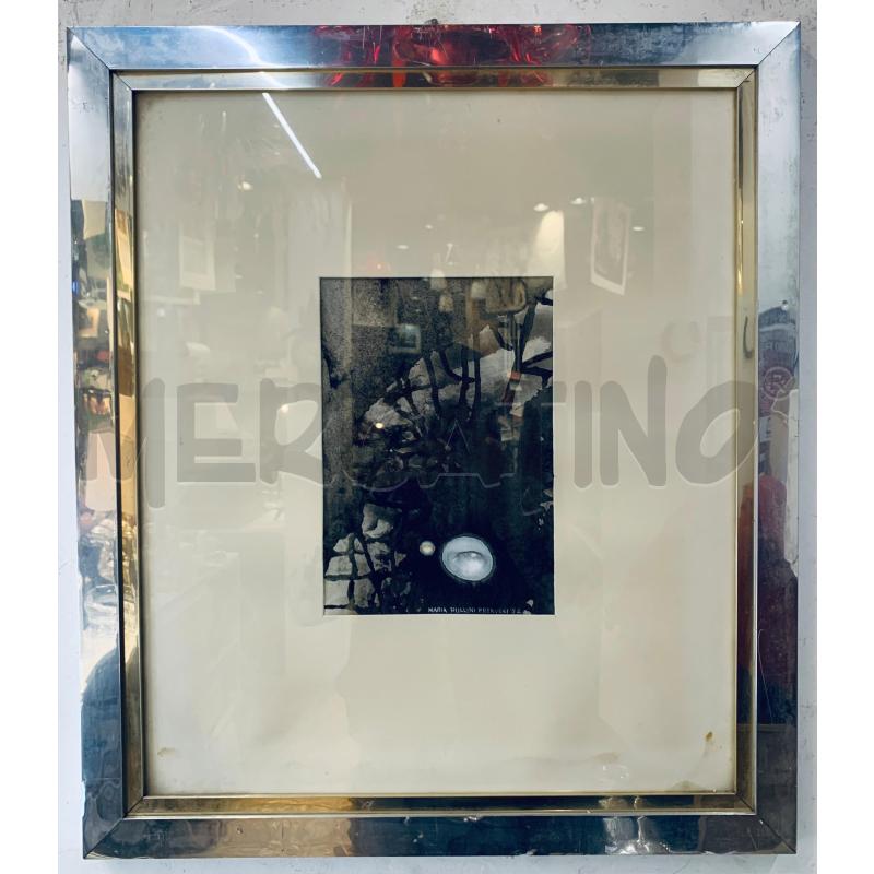 QUADRO ACQUERELLO CARTA COLATURE 2 MACCHIE GRIGIE TONI GRICI CORN METALLO  | Mercatino dell'Usato Roma re di roma 1