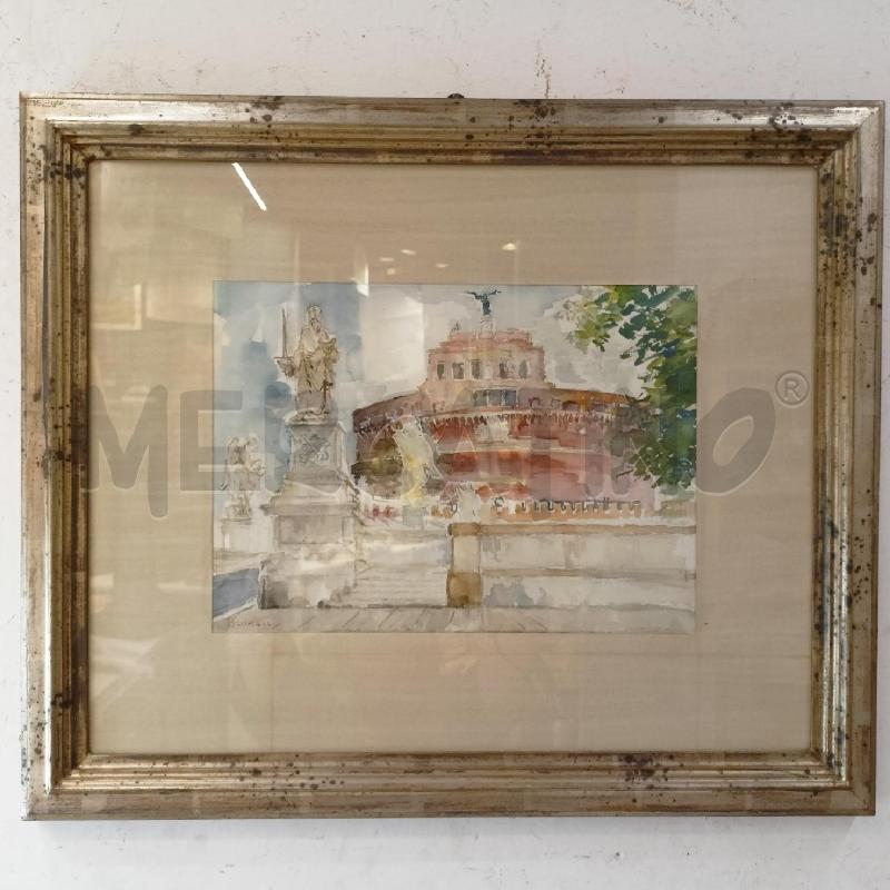 QUADRO ACQUERELLO CASTEL S.ANGELO CORN ARGENTATA | Mercatino dell'Usato Roma re di roma 1