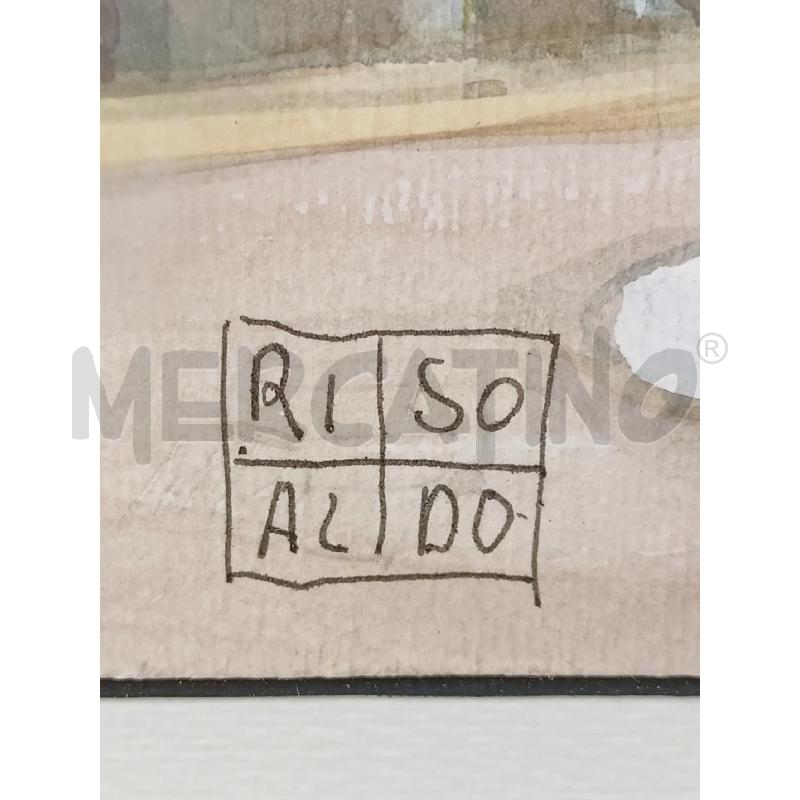QUADRO ACQUERELLO CHIESA TORRE CORNICE LEGNO VERDE  | Mercatino dell'Usato Roma re di roma 2