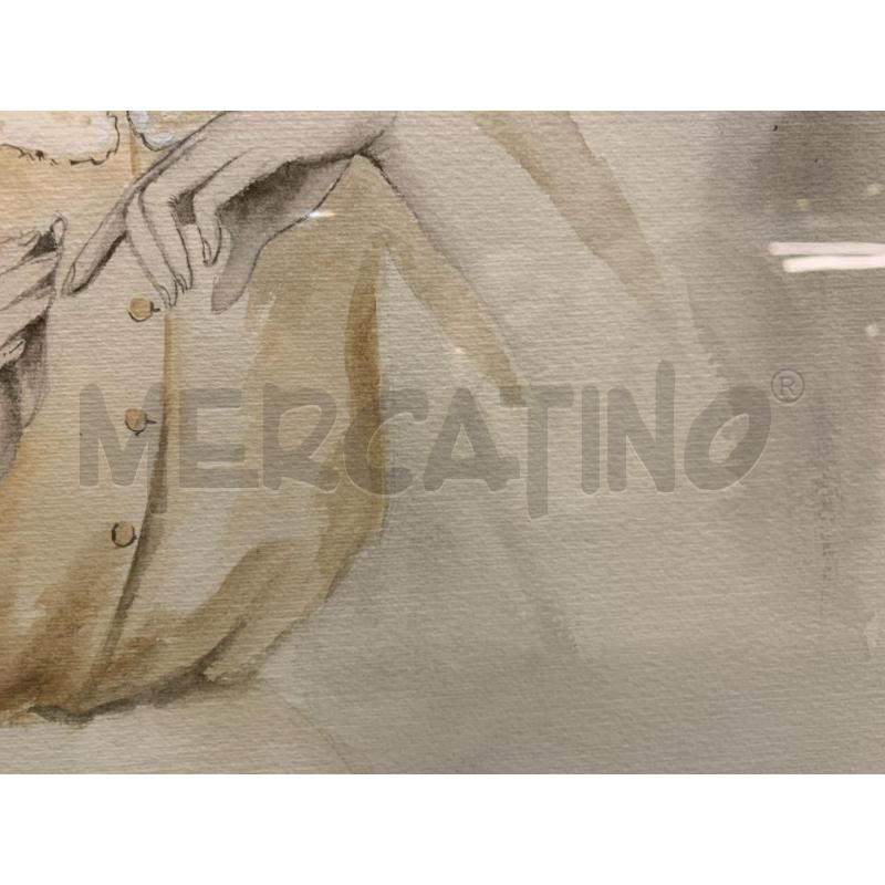QUADRO ACQUERELLO DONNA CON CAPPELLO CORN DORAT | Mercatino dell'Usato Roma re di roma 4