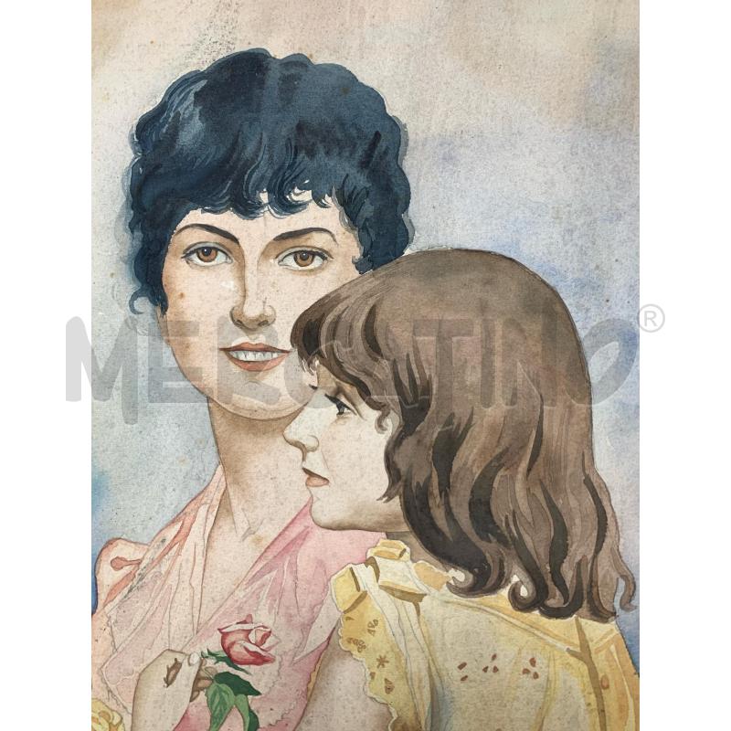 QUADRO ACQUERELLO MAMMA E FIGLIA CON FIORI  | Mercatino dell'Usato Roma re di roma 4
