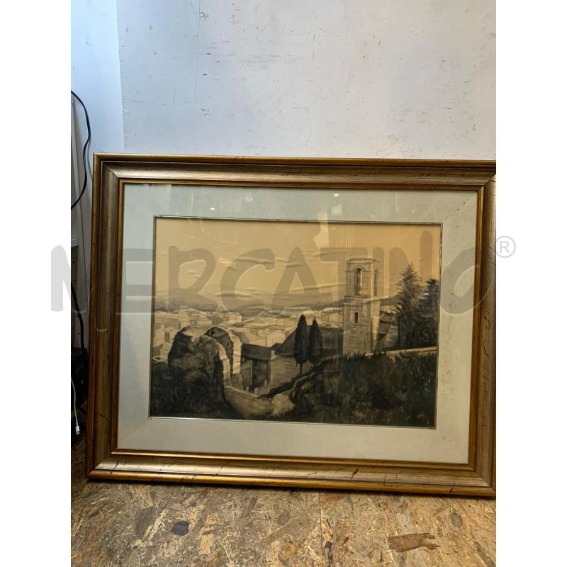 QUADRO ACQUERELLO PAESAGGIO BIANCO NERO SCORCIO ALBERI | Mercatino dell'Usato Roma re di roma 1