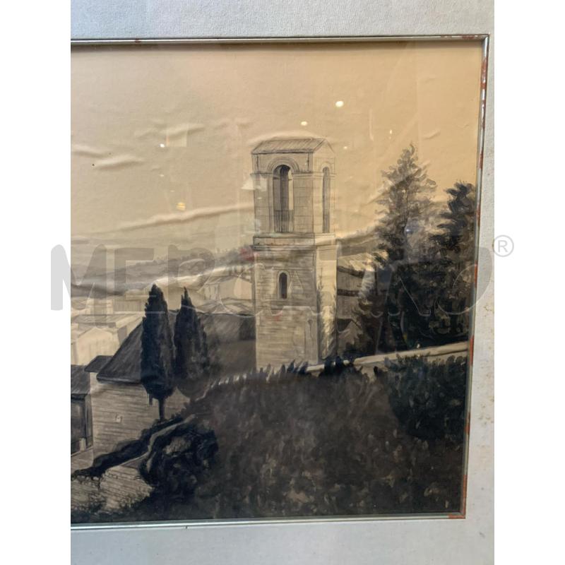QUADRO ACQUERELLO PAESAGGIO BIANCO NERO SCORCIO ALBERI | Mercatino dell'Usato Roma re di roma 2