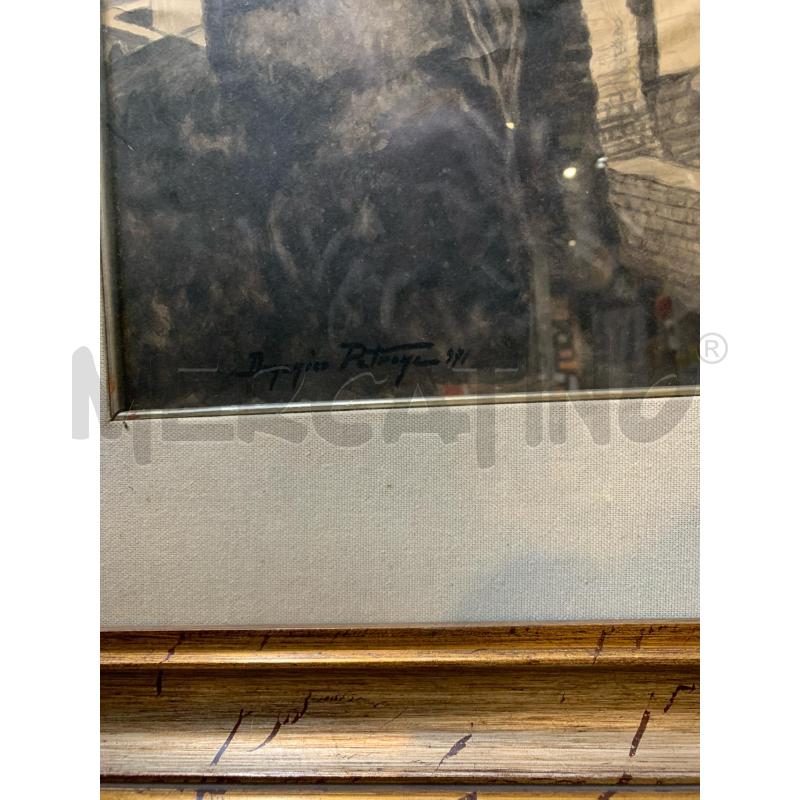 QUADRO ACQUERELLO PAESAGGIO BIANCO NERO SCORCIO ALBERI | Mercatino dell'Usato Roma re di roma 3