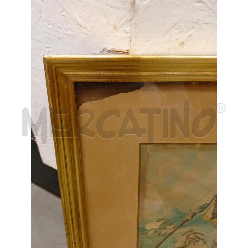 QUADRO ACQUERELLO PASTORE CAPRE BASTONE DIF CORNICE LEGNO DORATO | Mercatino dell'Usato Roma re di roma 2