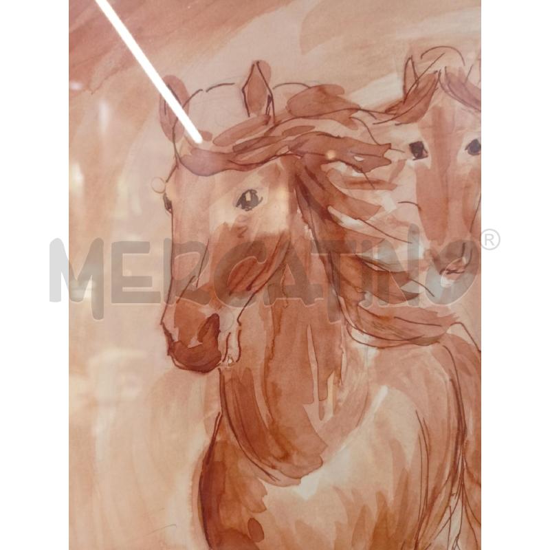 QUADRO ACQUERELLO TONI ARANCIONI 4 CAVALLI FORNTALI PASPARTU BIANCO  | Mercatino dell'Usato Roma re di roma 4