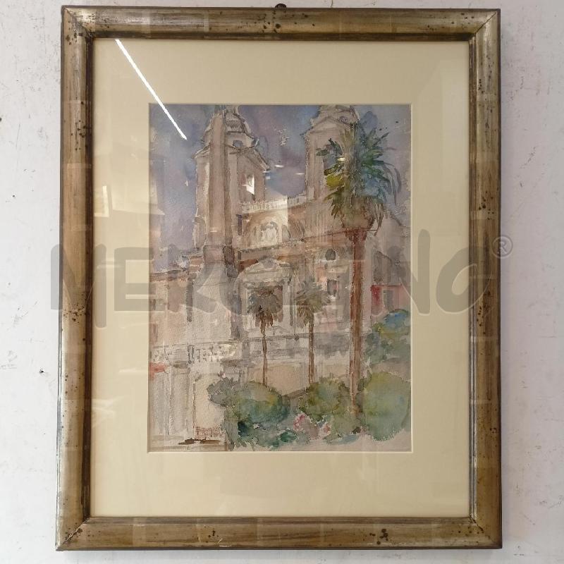 QUADRO ACQUERELLO TRINITA DEI MONTI CORN ARGENTATA | Mercatino dell'Usato Roma re di roma 1