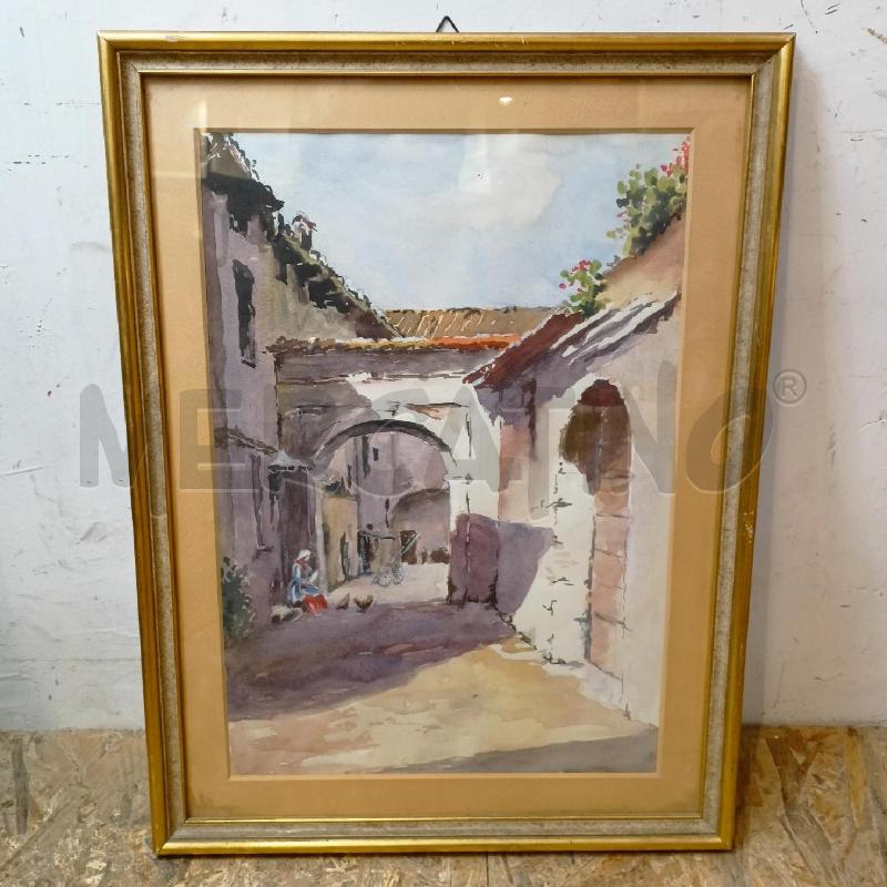QUADRO ACQUERELLO VICOLO CASE CORN DORAT | Mercatino dell'Usato Roma re di roma 1