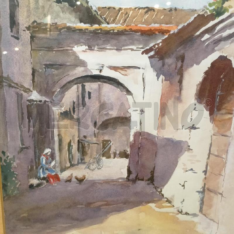 QUADRO ACQUERELLO VICOLO CASE CORN DORAT | Mercatino dell'Usato Roma re di roma 2