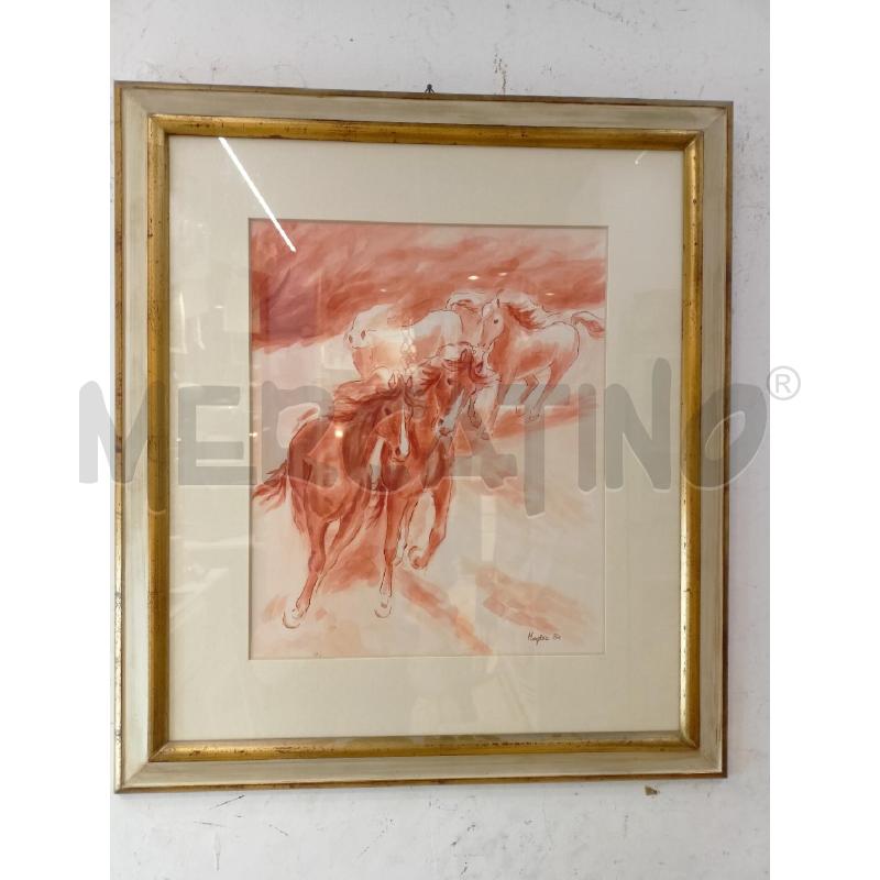 QUADRO ACUERELLO CAVALLI CORRONO TONI ARANCIONI  | Mercatino dell'Usato Roma re di roma 1