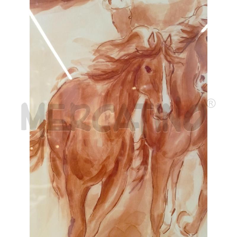 QUADRO ACUERELLO CAVALLI CORRONO TONI ARANCIONI  | Mercatino dell'Usato Roma re di roma 4