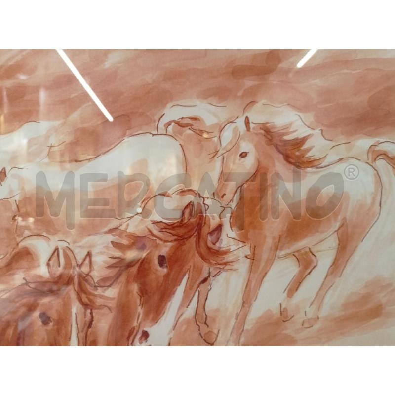 QUADRO ACUERELLO CAVALLI CORRONO TONI ARANCIONI  | Mercatino dell'Usato Roma re di roma 5