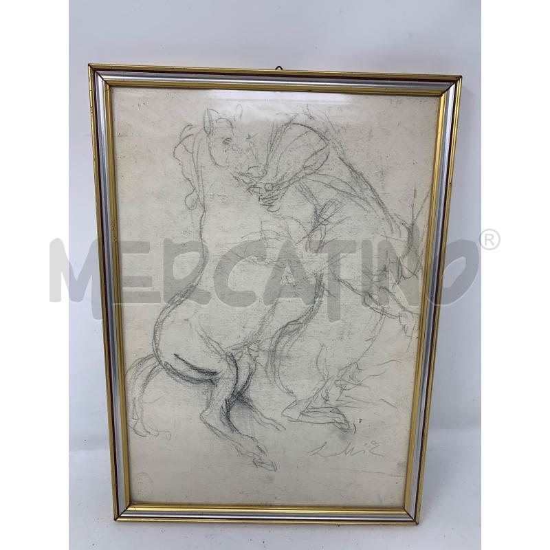 QUADRO BOZZETTO DISEGNO CAVALLI CORNICE DORATA ARG | Mercatino dell'Usato Roma re di roma 1