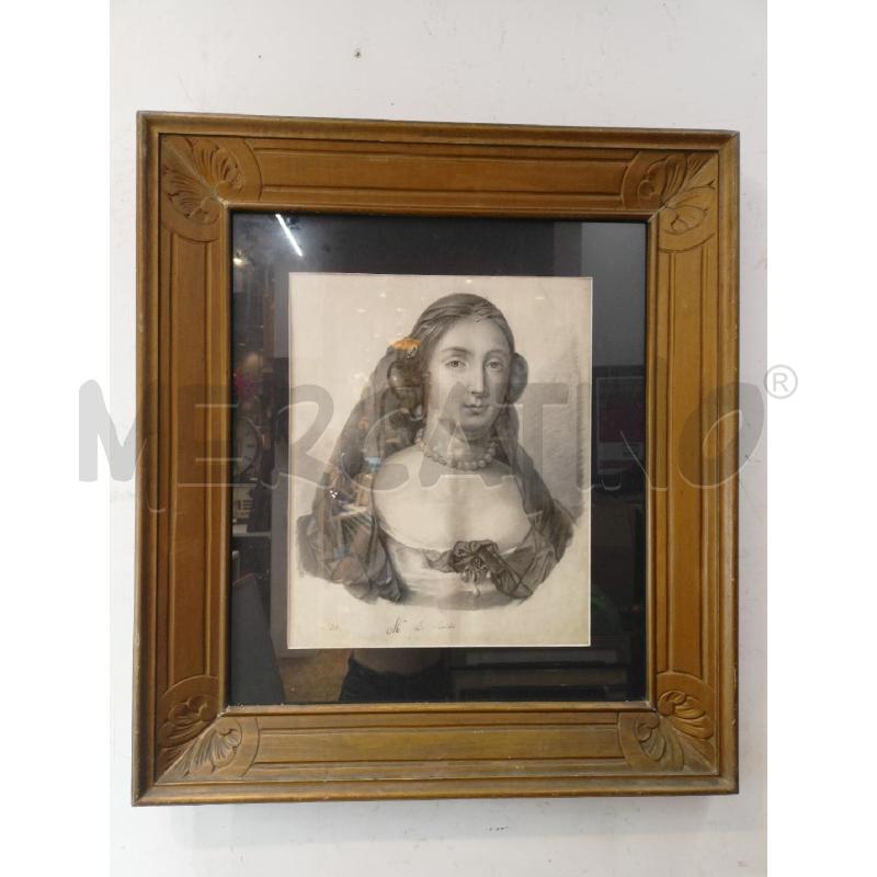 QUADRO CARBONCINO MADEMOISELLE DE LA VALLIÈRE PASS NERO CORNICE DORATO | Mercatino dell'Usato Roma re di roma 1