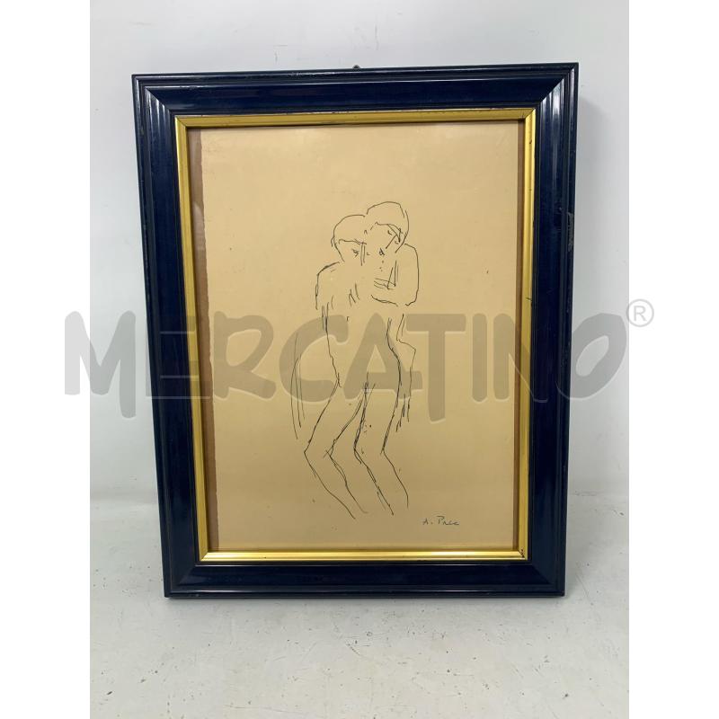 QUADRO CHINA SU CARTA COPPIA STILIZZATA CORNICE LEGNO BLU | Mercatino dell'Usato Roma re di roma 1