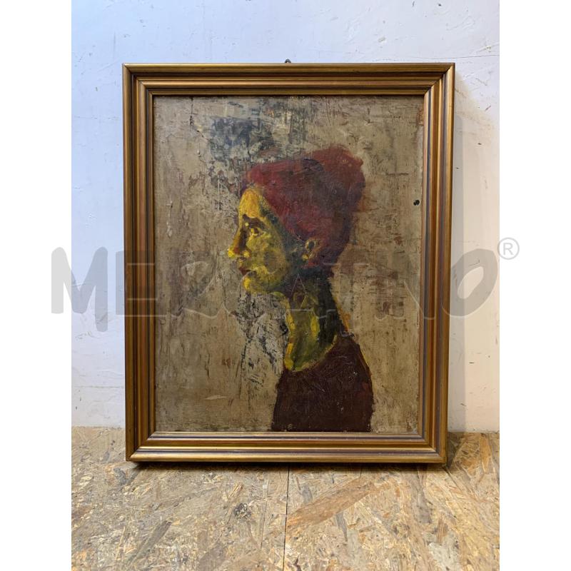 QUADRO DIPINTO SU PIETRA VOLTO DONNA TESTA ROSSA  | Mercatino dell'Usato Roma re di roma 1