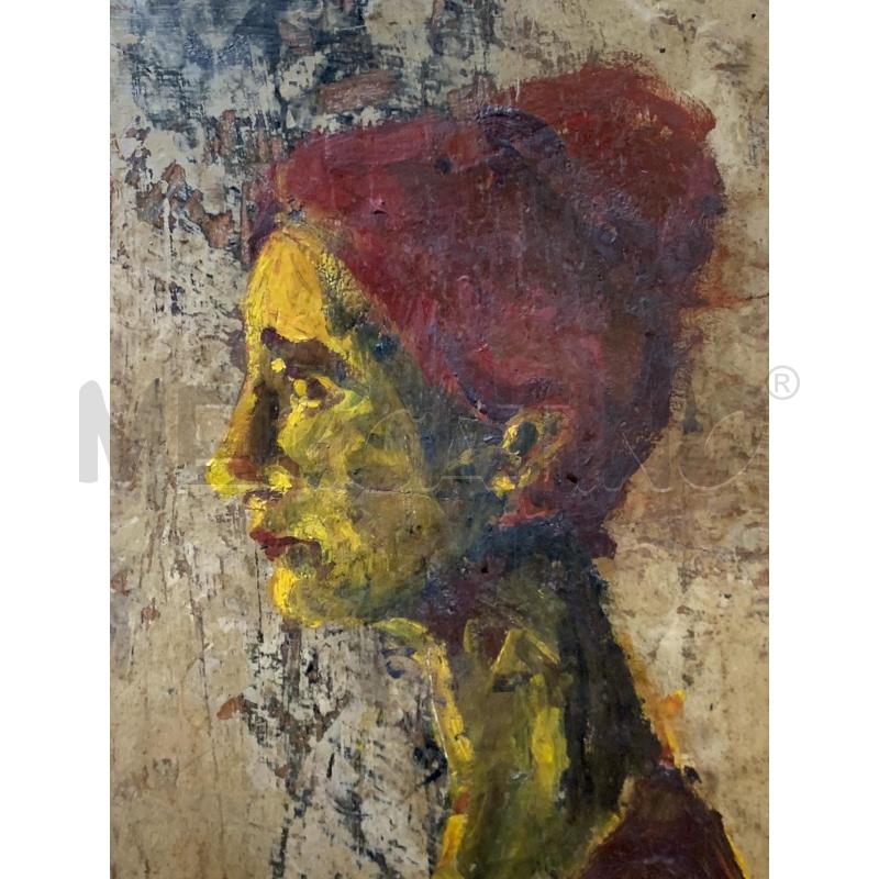 QUADRO DIPINTO SU PIETRA VOLTO DONNA TESTA ROSSA  | Mercatino dell'Usato Roma re di roma 2