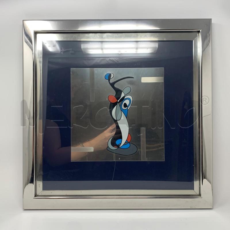 QUADRO DISEGNO SU LASTRA OMINO NERO BLU ROSSO METALLO CORNICE SILVER | Mercatino dell'Usato Roma re di roma 1