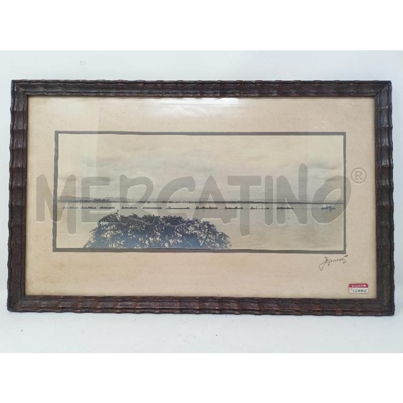 QUADRO FOTOGRAFIA RETTANGOLARE BIANCO NERO ALBERO LAGUNA BARCHE PASS BEIGE CORN LEGNO FINE   | Mercatino dell'Usato Roma re di roma 1