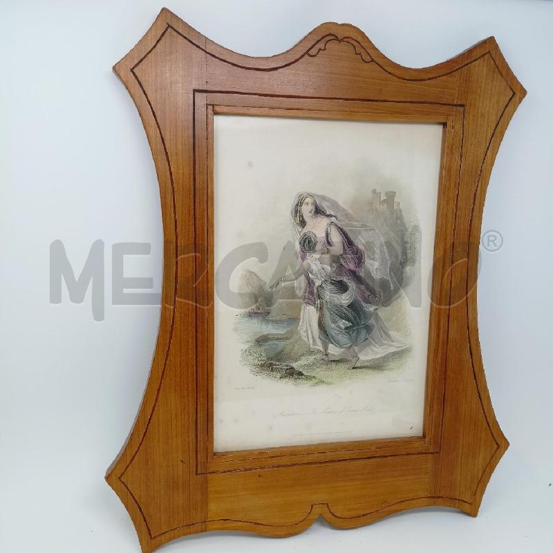 QUADRO INCISIONE ACQUERELLATA DONNA BAMBI VELO ABITO VIOLA CORNICE LEGNO  | Mercatino dell'Usato Roma re di roma 3