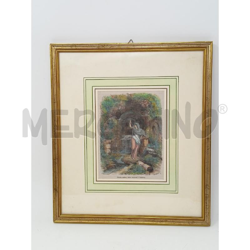 QUADRO INCISIONE NINFA ABITO AZZURRO FONTANA EGERIA CORNICE LEGNO DORATA | Mercatino dell'Usato Roma re di roma 1