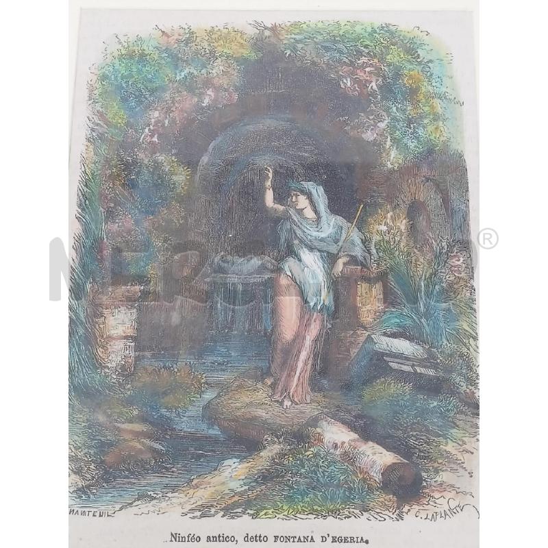 QUADRO INCISIONE NINFA ABITO AZZURRO FONTANA EGERIA CORNICE LEGNO DORATA | Mercatino dell'Usato Roma re di roma 4