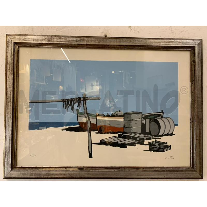 QUADRO LITOGRAFIA 2 BARCHE SPIAGGIA  | Mercatino dell'Usato Roma re di roma 1