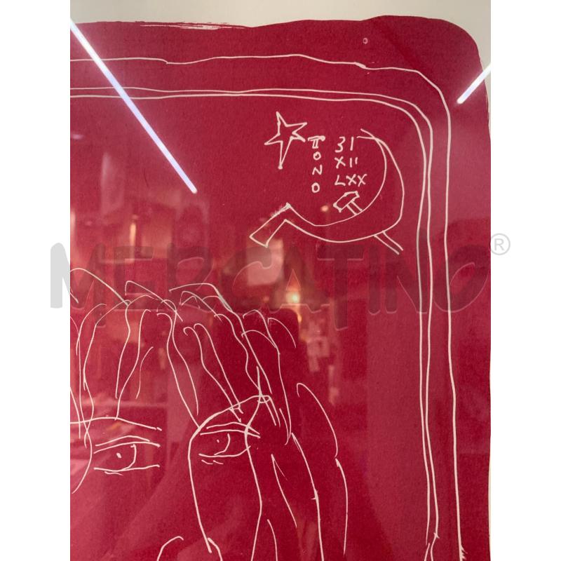 QUADRO LITOGRAFIA 3 DONNE SFONDO ROSSO AUGURI BUON 1971 | Mercatino dell'Usato Roma re di roma 5