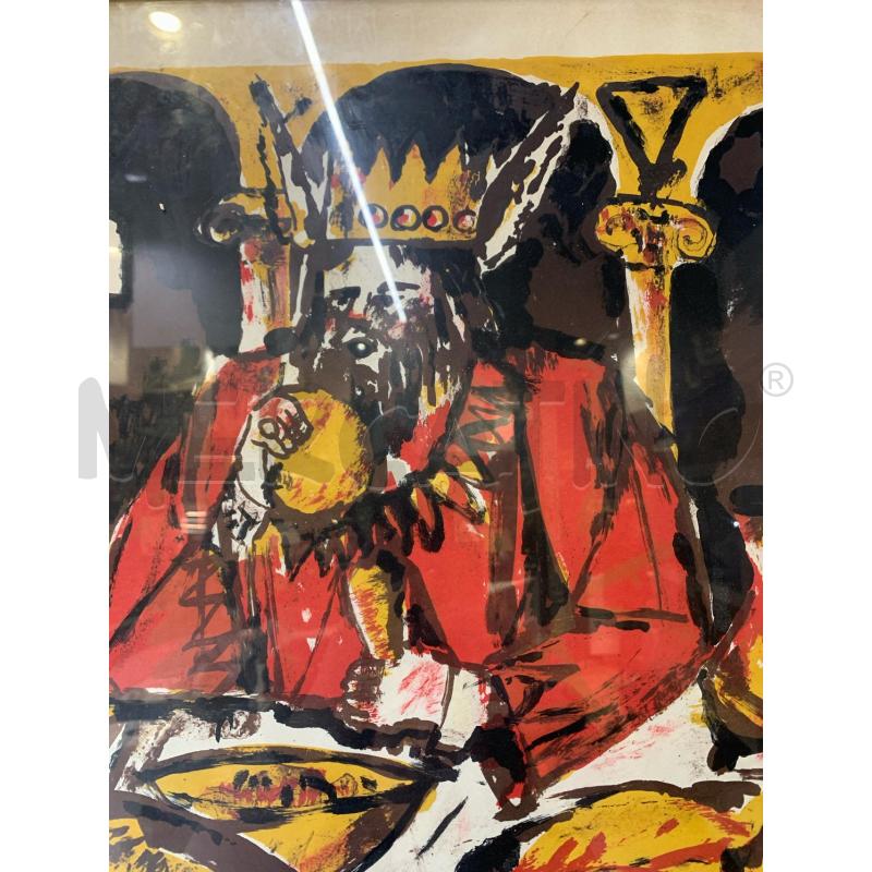 QUADRO LITOGRAFIA MULTIPLO BARONE CON CORONA CHE MANGIA CON CANE TONI CALDI  | Mercatino dell'Usato Roma re di roma 3
