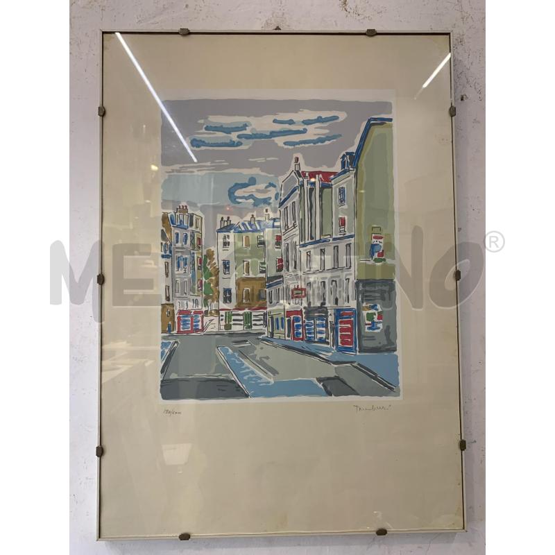 QUADRO LITOGRAFIA PALAZZI STRADE GRIGIA DEC AZZUTTI CORNICE METALLO SILVER  | Mercatino dell'Usato Roma re di roma 1