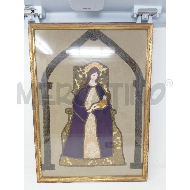 QUADRO MADONNA BAMBINO PASSAMANIERA TESSUTO CORNICE LEGNO DORATA | Mercatino dell'Usato Roma re di roma 1