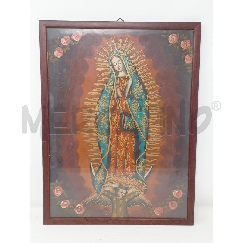 QUADRO MADONNA GUADALUPE ANGELO IN BASSO DETTAGLI ORO ROSE LATERALI CORNICE LEGNO | Mercatino dell'Usato Roma re di roma 1