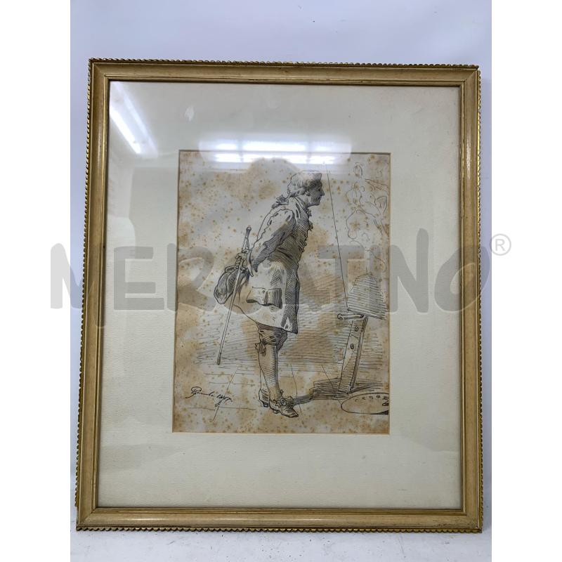 QUADRO MATITA GENTILUOMO CON BASTONE COR CHIARA | Mercatino dell'Usato Roma re di roma 1