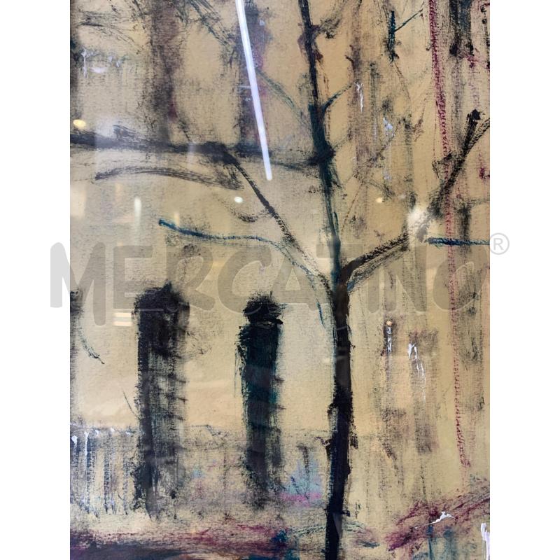 QUADRO OLIO CARTA ASTRATTO ALBERI PERSONE BLU VIOLA CORN VERDE  | Mercatino dell'Usato Roma re di roma 4
