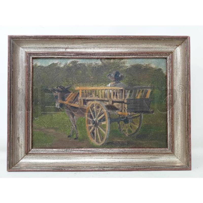 QUADRO OLIO CARTONE CARRETTO ASINO CORN ARGENTAT | Mercatino dell'Usato Roma re di roma 1