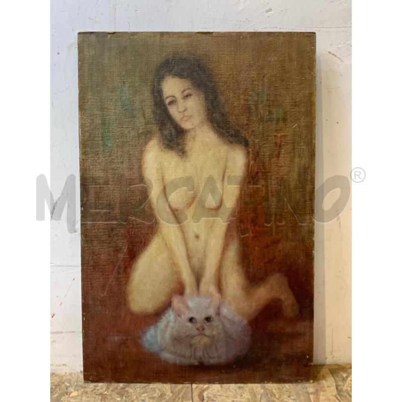 QUADRO OLIO DONNA NUDA SU GATTO  | Mercatino dell'Usato Roma re di roma 1