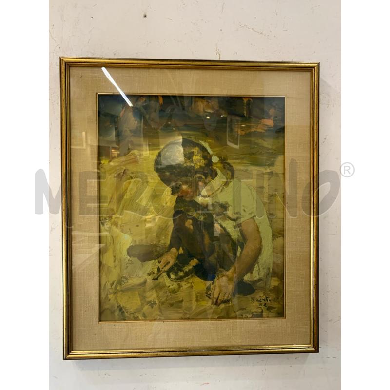 QUADRO OLIO MATERICO BIMBA ACCOVACCIATA CORN DORAT | Mercatino dell'Usato Roma re di roma 1