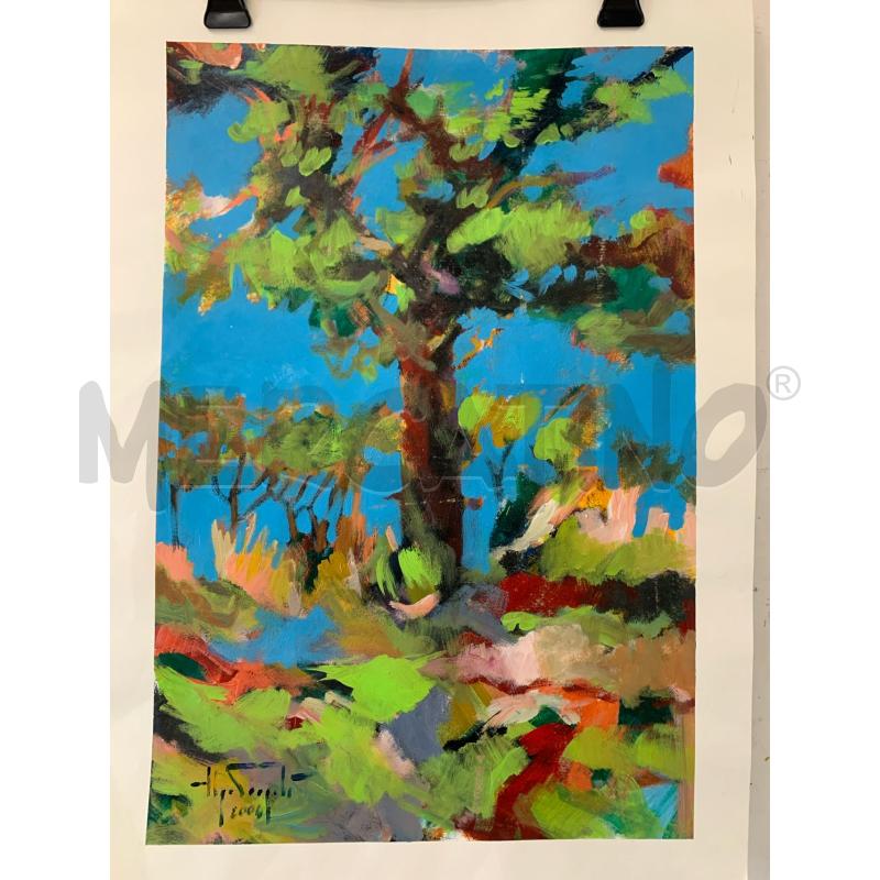 QUADRO OLIO SPATOLATO SU CARTA ALBERO PRATO FOGLIE MULTICOLOR  | Mercatino dell'Usato Roma re di roma 1