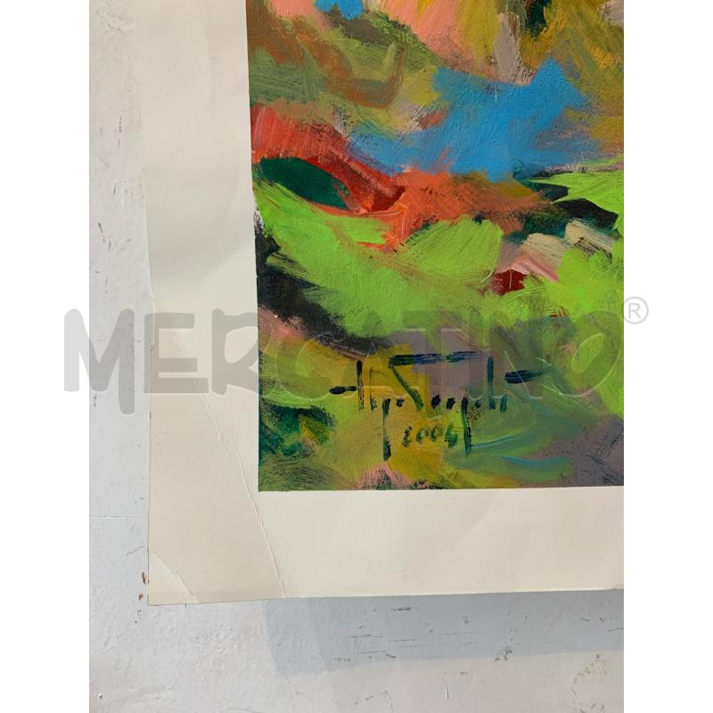 QUADRO OLIO SPATOLATO SU CARTA ALBERO PRATO FOGLIE MULTICOLOR  | Mercatino dell'Usato Roma re di roma 2