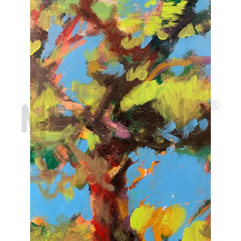 QUADRO OLIO SPATOLATO SU CARTA ALBERO PRATO FOGLIE MULTICOLOR  | Mercatino dell'Usato Roma re di roma 3