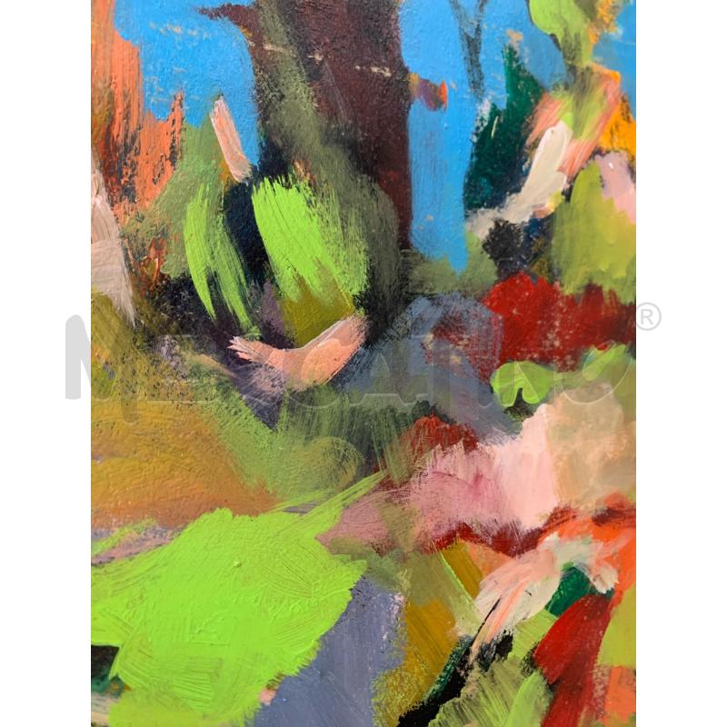 QUADRO OLIO SPATOLATO SU CARTA ALBERO PRATO FOGLIE MULTICOLOR  | Mercatino dell'Usato Roma re di roma 4